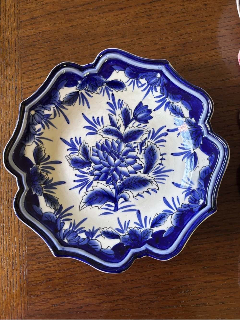 Godinger Blue and White Scalloped Floral Ceramic Serving Bowl